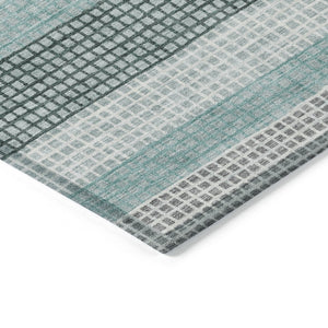 HomeRoots 5' Coastal Striped Teal Blue and Ivory Area Rug – Durable, Machine-Washable for Indoor & Outdoor Use 9' X 12' 628888