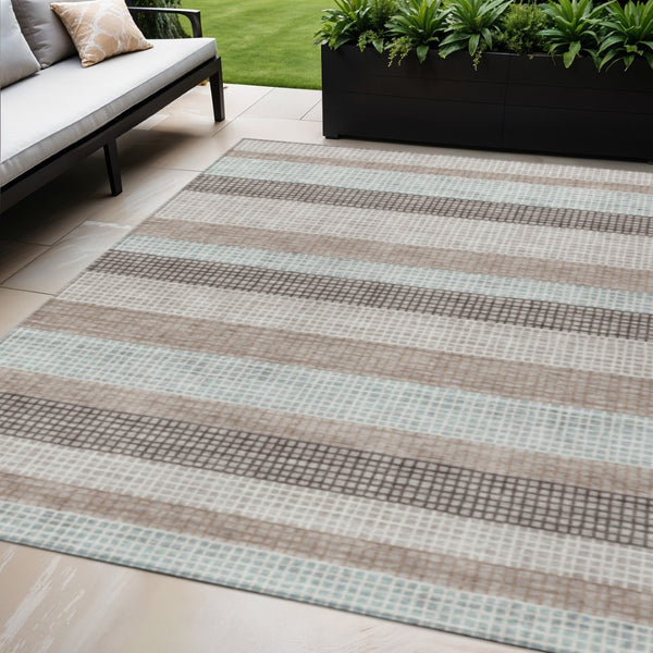 HomeRoots 5' Taupe and Ivory Striped Area Rug - Stylish, Durable, and Washable for Indoor or Outdoor Use 5' X 8' 628891