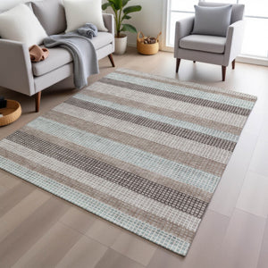 HomeRoots 5' Taupe and Ivory Striped Area Rug - Stylish, Durable, and Washable for Indoor or Outdoor Use 5' X 8' 628891