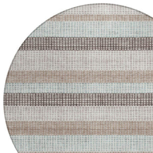 HomeRoots 5' Taupe and Ivory Striped Area Rug - Stylish, Durable, and Washable for Indoor or Outdoor Use 8' Round 628892