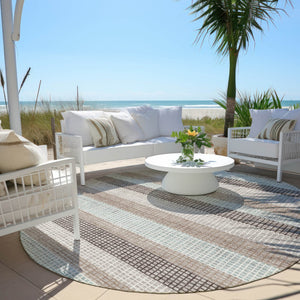 HomeRoots 5' Taupe and Ivory Striped Area Rug - Stylish, Durable, and Washable for Indoor or Outdoor Use 8' Round 628892