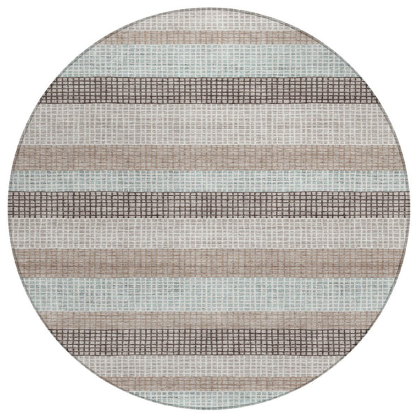 HomeRoots 5' Taupe and Ivory Striped Area Rug - Stylish, Durable, and Washable for Indoor or Outdoor Use 8' Round 628892