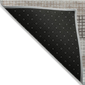 HomeRoots 5' Taupe and Ivory Striped Area Rug - Stylish, Durable, and Washable for Indoor or Outdoor Use 8' Round 628892