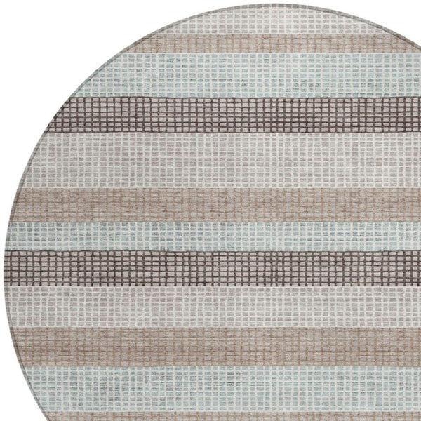HomeRoots 5' Taupe and Ivory Striped Area Rug - Stylish, Durable, and Washable for Indoor or Outdoor Use 8' Round 628892