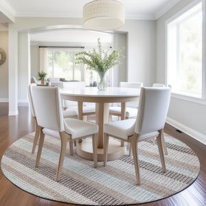 HomeRoots 5' Taupe and Ivory Striped Area Rug - Stylish, Durable, and Washable for Indoor or Outdoor Use 8' Round 628892