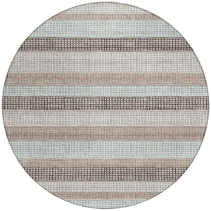 HomeRoots 5' Taupe and Ivory Striped Area Rug - Stylish, Durable, and Washable for Indoor or Outdoor Use 8' Round 628892