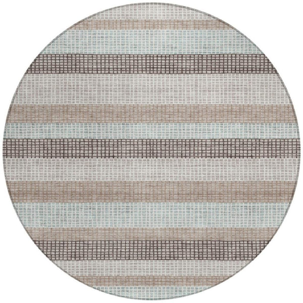 HomeRoots 5' Taupe and Ivory Striped Area Rug - Stylish, Durable, and Washable for Indoor or Outdoor Use 8' Round 628892