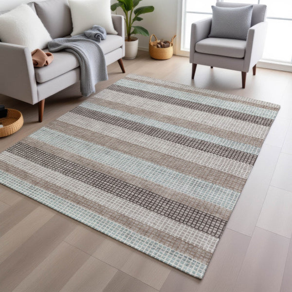 HomeRoots 5' Taupe and Ivory Striped Area Rug - Stylish, Durable, and Washable for Indoor or Outdoor Use 8' X 10' 628893