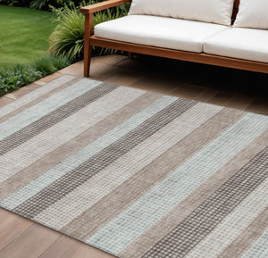 HomeRoots 5' Taupe and Ivory Striped Area Rug - Stylish, Durable, and Washable for Indoor or Outdoor Use 9' X 12' 628894
