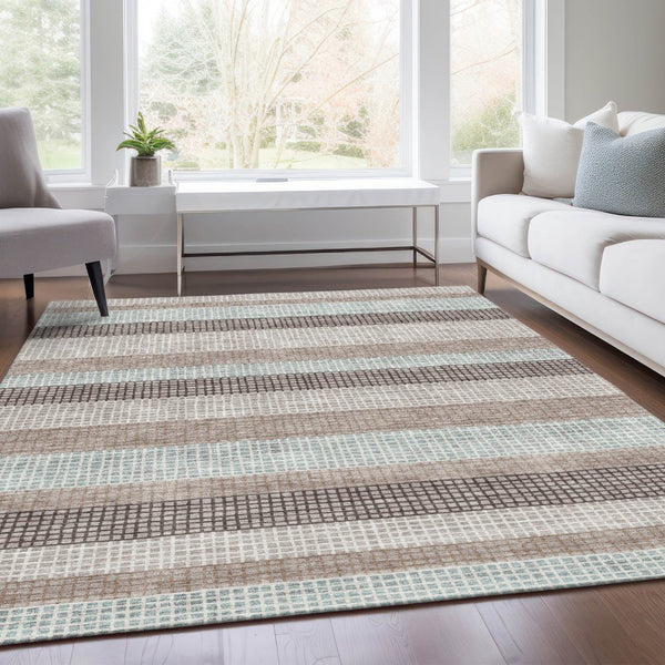 HomeRoots 5' Taupe and Ivory Striped Area Rug - Stylish, Durable, and Washable for Indoor or Outdoor Use 9' X 12' 628894