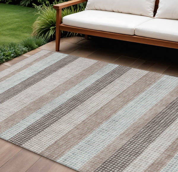 HomeRoots 5' Taupe and Ivory Striped Area Rug - Stylish, Durable, and Washable for Indoor or Outdoor Use 10' X 14' 628895