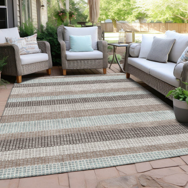 HomeRoots 5' Taupe and Ivory Striped Area Rug - Stylish, Durable, and Washable for Indoor or Outdoor Use 10' X 14' 628895