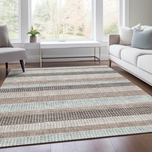 HomeRoots 5' Taupe and Ivory Striped Area Rug - Stylish, Durable, and Washable for Indoor or Outdoor Use 10' X 14' 628895