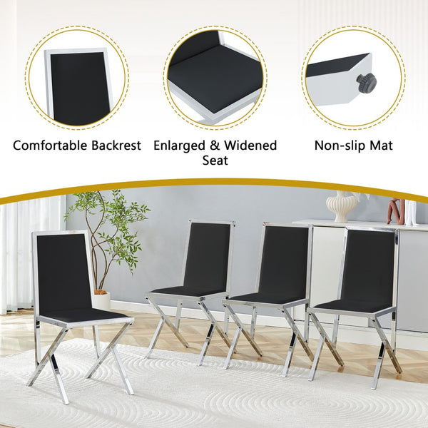 English Elm Table and Chair Set Round Walnut Mdf Top Six Seat Dining with Gold Accent Legs Black+Silver,Transparent W1151S04787