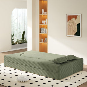 English Elm Modern Corduroy Floor Sofa Foldable Twin Sleeper Foam Filled for Dorms and Playrooms Green W1885P446610