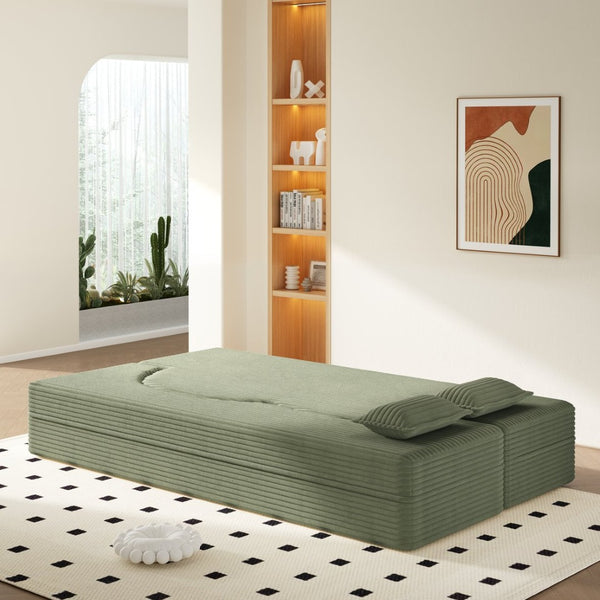English Elm Modern Corduroy Floor Sofa Foldable Twin Sleeper Foam Filled for Dorms and Playrooms Green W1885P446610