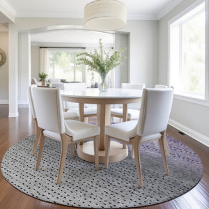 HomeRoots 5' Modern Purple and Gray Abstract Area Rug - Durable, Washable Design for Indoor and Outdoor Use 8' Round 628916