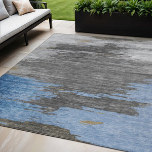 HomeRoots 5' Denim Blue and Gray Abstract Area Rug - Stylish, Washable, Durable for Indoor and Outdoor Spaces 5' X 8' 628933