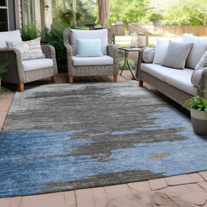 HomeRoots 5' Denim Blue and Gray Abstract Area Rug - Stylish, Washable, Durable for Indoor and Outdoor Spaces 5' X 8' 628933