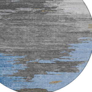 HomeRoots 5' Denim Blue and Gray Abstract Area Rug - Stylish, Washable, Durable for Indoor and Outdoor Spaces 8' Round 628934