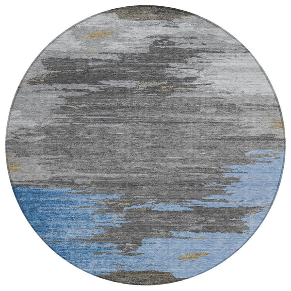 HomeRoots 5' Denim Blue and Gray Abstract Area Rug - Stylish, Washable, Durable for Indoor and Outdoor Spaces 8' Round 628934