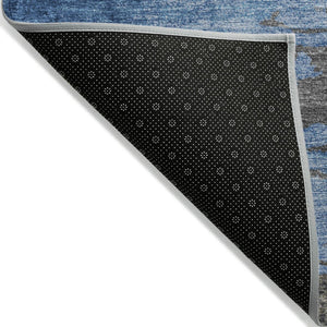 HomeRoots 5' Denim Blue and Gray Abstract Area Rug - Stylish, Washable, Durable for Indoor and Outdoor Spaces 8' Round 628934