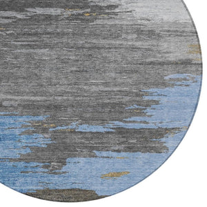 HomeRoots 5' Denim Blue and Gray Abstract Area Rug - Stylish, Washable, Durable for Indoor and Outdoor Spaces 8' Round 628934
