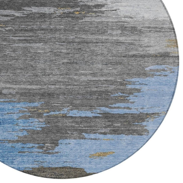 HomeRoots 5' Denim Blue and Gray Abstract Area Rug - Stylish, Washable, Durable for Indoor and Outdoor Spaces 8' Round 628934