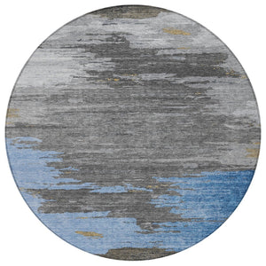 HomeRoots 5' Denim Blue and Gray Abstract Area Rug - Stylish, Washable, Durable for Indoor and Outdoor Spaces 8' Round 628934