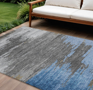 HomeRoots 5' Denim Blue and Gray Abstract Area Rug - Stylish, Washable, Durable for Indoor and Outdoor Spaces 8' X 10' 628935