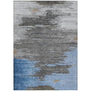 HomeRoots 5' Denim Blue and Gray Abstract Area Rug - Stylish, Washable, Durable for Indoor and Outdoor Spaces 9' X 12' 628936