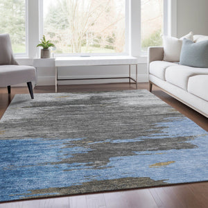 HomeRoots 5' Denim Blue and Gray Abstract Area Rug - Stylish, Washable, Durable for Indoor and Outdoor Spaces 9' X 12' 628936