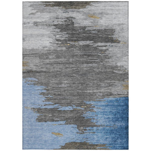 HomeRoots 5' Denim Blue and Gray Abstract Area Rug - Stylish, Washable, Durable for Indoor and Outdoor Spaces 10' X 14' 628937