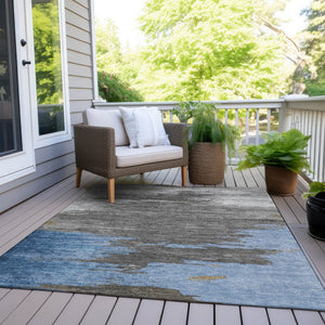 HomeRoots 5' Denim Blue and Gray Abstract Area Rug - Stylish, Washable, Durable for Indoor and Outdoor Spaces 10' X 14' 628937