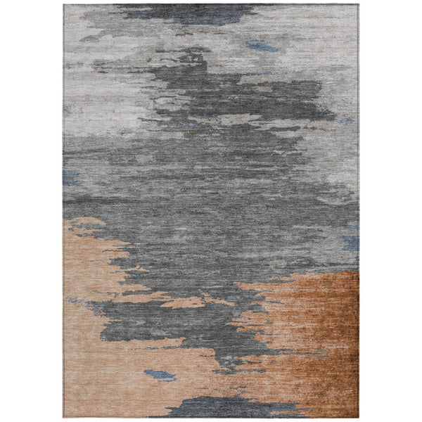HomeRoots 5' Stylish Rust and Gray Abstract Area Rug - Washable, Durable, Indoor/Outdoor Versatile Design 5' X 8' 628945