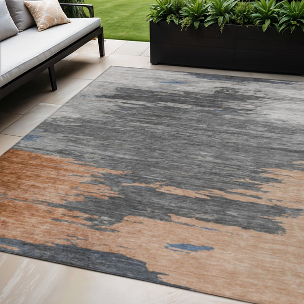 HomeRoots 5' Stylish Rust and Gray Abstract Area Rug - Washable, Durable, Indoor/Outdoor Versatile Design 5' X 8' 628945