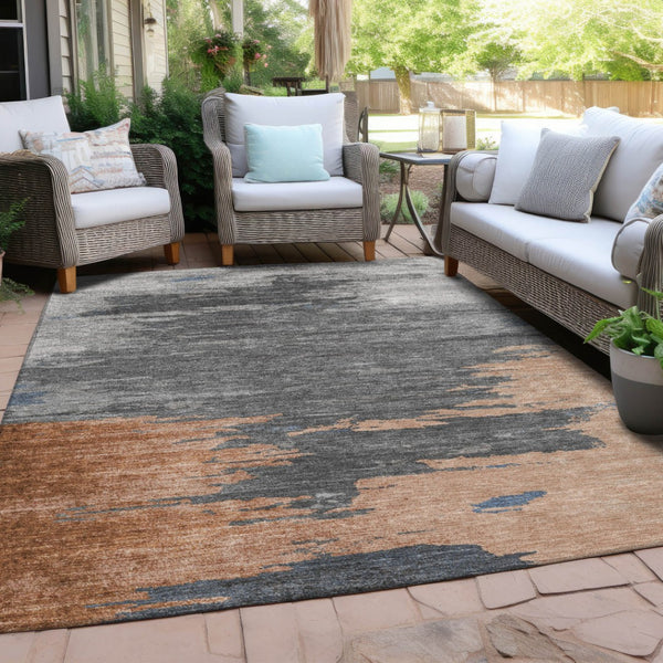 HomeRoots 5' Stylish Rust and Gray Abstract Area Rug - Washable, Durable, Indoor/Outdoor Versatile Design 5' X 8' 628945