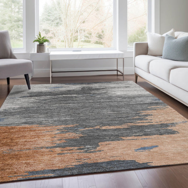 HomeRoots 5' Stylish Rust and Gray Abstract Area Rug - Washable, Durable, Indoor/Outdoor Versatile Design 5' X 8' 628945