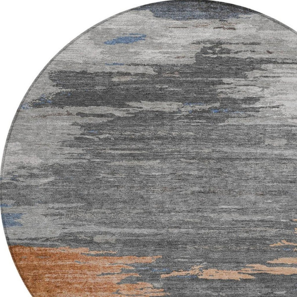 HomeRoots 5' Stylish Rust and Gray Abstract Area Rug - Washable, Durable, Indoor/Outdoor Versatile Design 8' Round 628946
