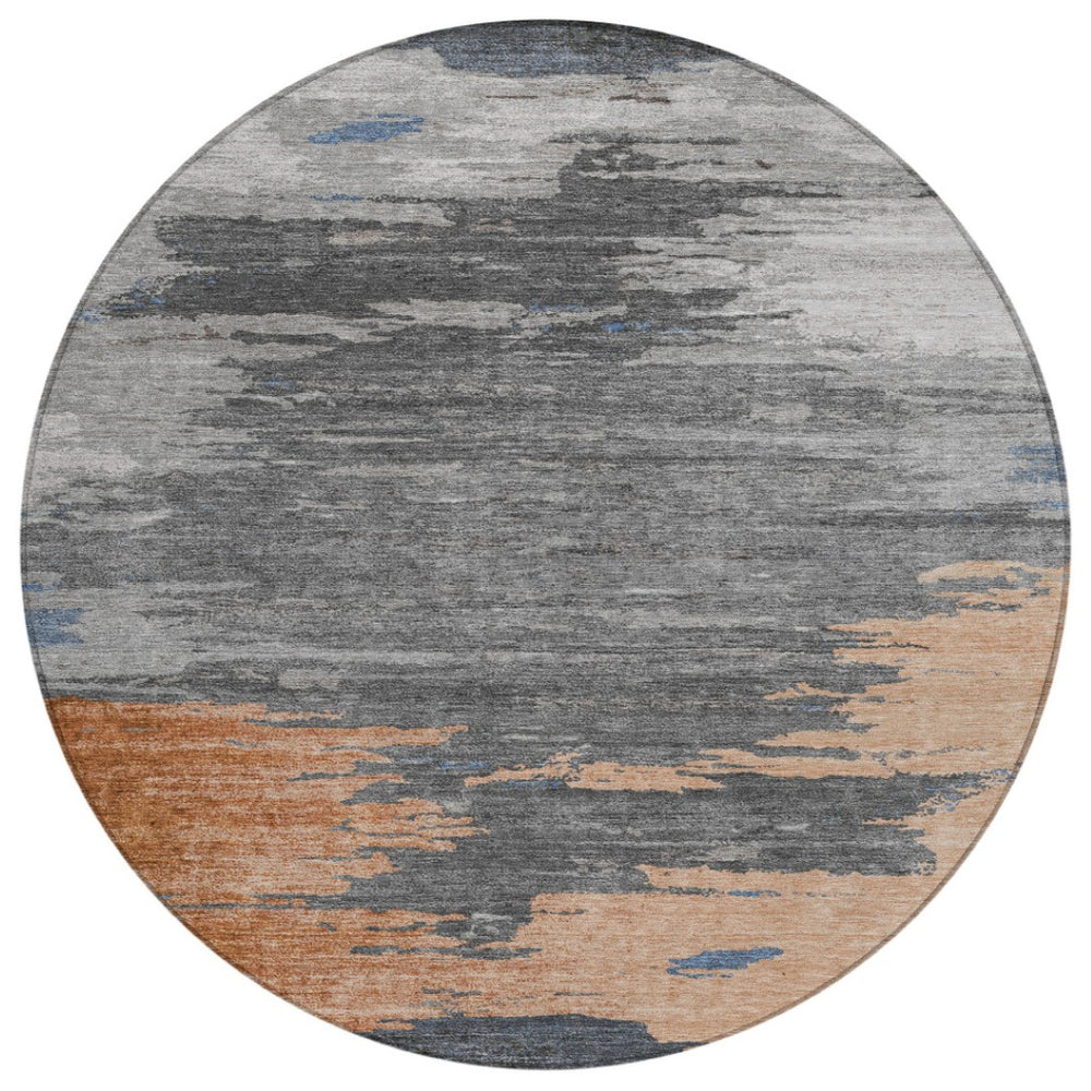 HomeRoots 5' Stylish Rust and Gray Abstract Area Rug - Washable, Durable, Indoor/Outdoor Versatile Design 8' Round 628946