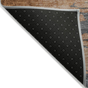 HomeRoots 5' Stylish Rust and Gray Abstract Area Rug - Washable, Durable, Indoor/Outdoor Versatile Design 8' Round 628946