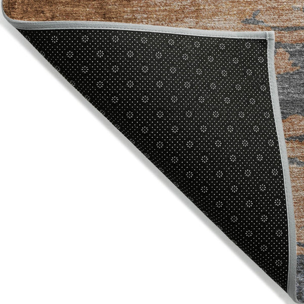 HomeRoots 5' Stylish Rust and Gray Abstract Area Rug - Washable, Durable, Indoor/Outdoor Versatile Design 8' Round 628946
