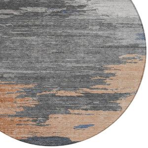 HomeRoots 5' Stylish Rust and Gray Abstract Area Rug - Washable, Durable, Indoor/Outdoor Versatile Design 8' Round 628946