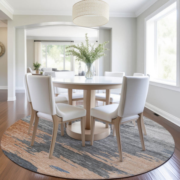 HomeRoots 5' Stylish Rust and Gray Abstract Area Rug - Washable, Durable, Indoor/Outdoor Versatile Design 8' Round 628946