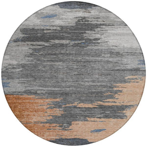 HomeRoots 5' Stylish Rust and Gray Abstract Area Rug - Washable, Durable, Indoor/Outdoor Versatile Design 8' Round 628946