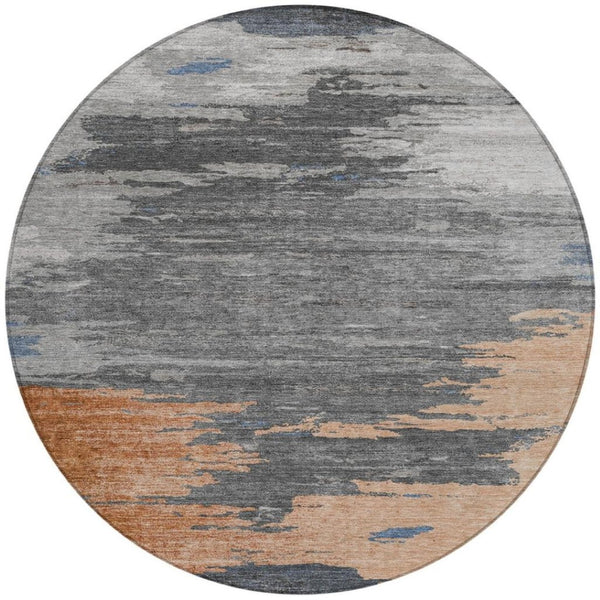 HomeRoots 5' Stylish Rust and Gray Abstract Area Rug - Washable, Durable, Indoor/Outdoor Versatile Design 8' Round 628946