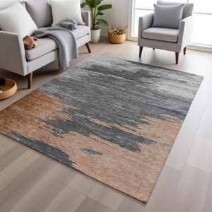 HomeRoots 5' Stylish Rust and Gray Abstract Area Rug - Washable, Durable, Indoor/Outdoor Versatile Design 8' X 10' 628947