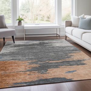 HomeRoots 5' Stylish Rust and Gray Abstract Area Rug - Washable, Durable, Indoor/Outdoor Versatile Design 8' X 10' 628947