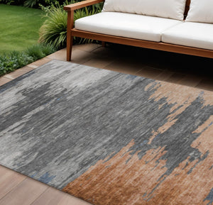 HomeRoots 5' Stylish Rust and Gray Abstract Area Rug - Washable, Durable, Indoor/Outdoor Versatile Design 10' X 14' 628949