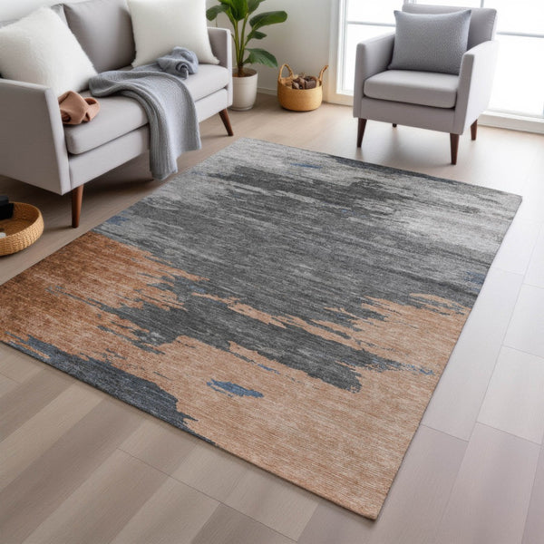 HomeRoots 5' Stylish Rust and Gray Abstract Area Rug - Washable, Durable, Indoor/Outdoor Versatile Design 10' X 14' 628949
